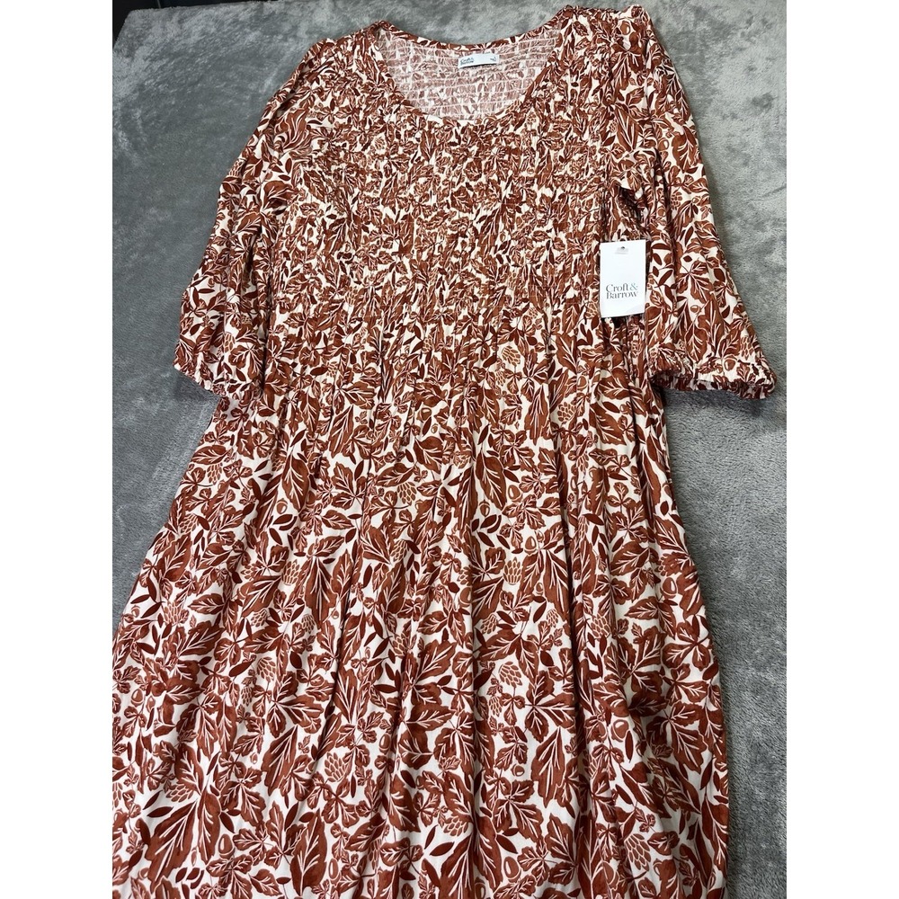 CROFT&BARROW- Floral Smocked Puff Sleeve Midi Dress Sz L Rust NWT